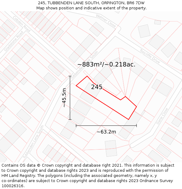 245, TUBBENDEN LANE SOUTH, ORPINGTON, BR6 7DW: Plot and title map