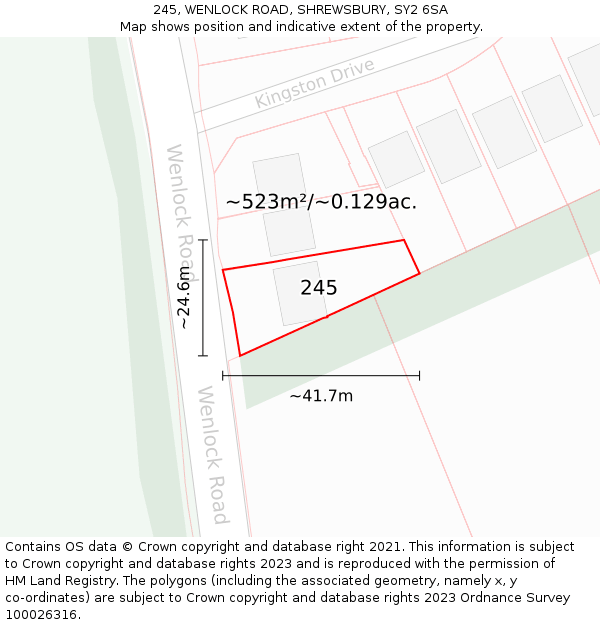 245, WENLOCK ROAD, SHREWSBURY, SY2 6SA: Plot and title map