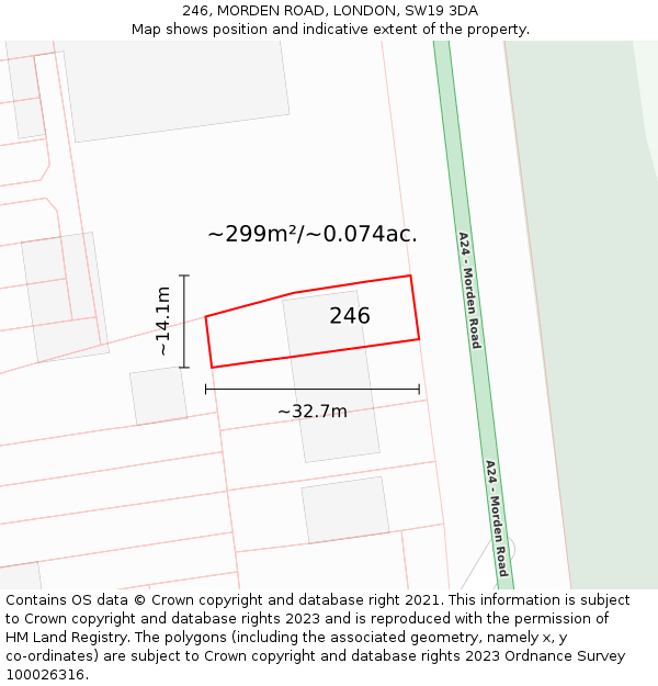 246, MORDEN ROAD, LONDON, SW19 3DA: Plot and title map