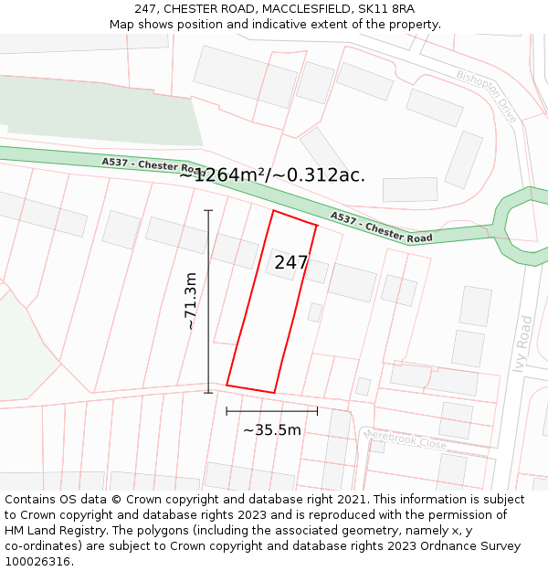 247, CHESTER ROAD, MACCLESFIELD, SK11 8RA: Plot and title map