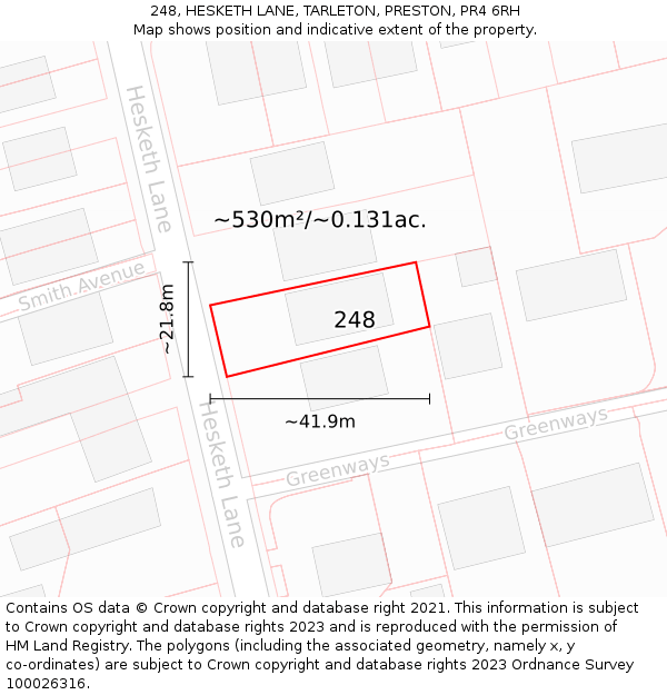 248, HESKETH LANE, TARLETON, PRESTON, PR4 6RH: Plot and title map