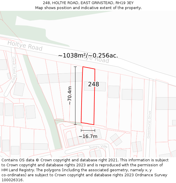 248, HOLTYE ROAD, EAST GRINSTEAD, RH19 3EY: Plot and title map