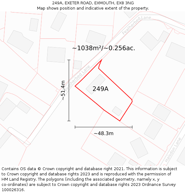 249A, EXETER ROAD, EXMOUTH, EX8 3NG: Plot and title map