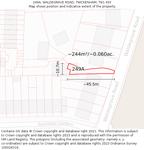 249A, WALDEGRAVE ROAD, TWICKENHAM, TW1 4SY: Plot and title map