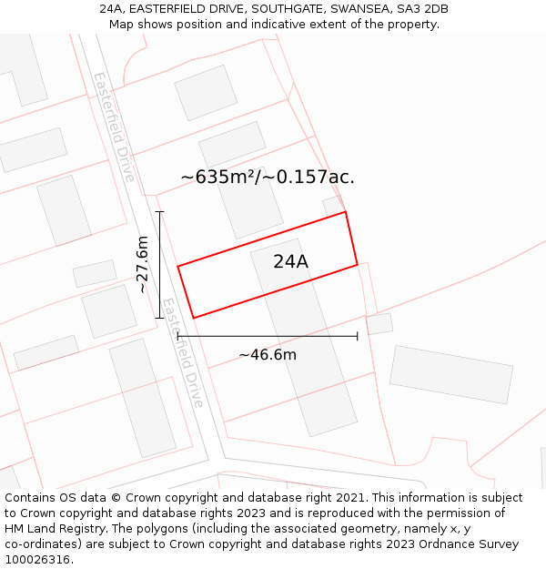 24A, EASTERFIELD DRIVE, SOUTHGATE, SWANSEA, SA3 2DB: Plot and title map