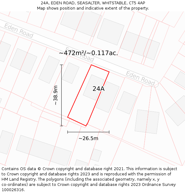 24A, EDEN ROAD, SEASALTER, WHITSTABLE, CT5 4AP: Plot and title map