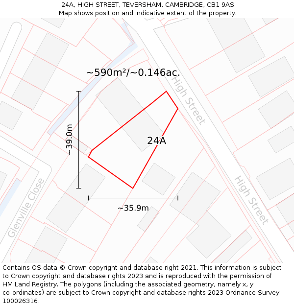 24A, HIGH STREET, TEVERSHAM, CAMBRIDGE, CB1 9AS: Plot and title map