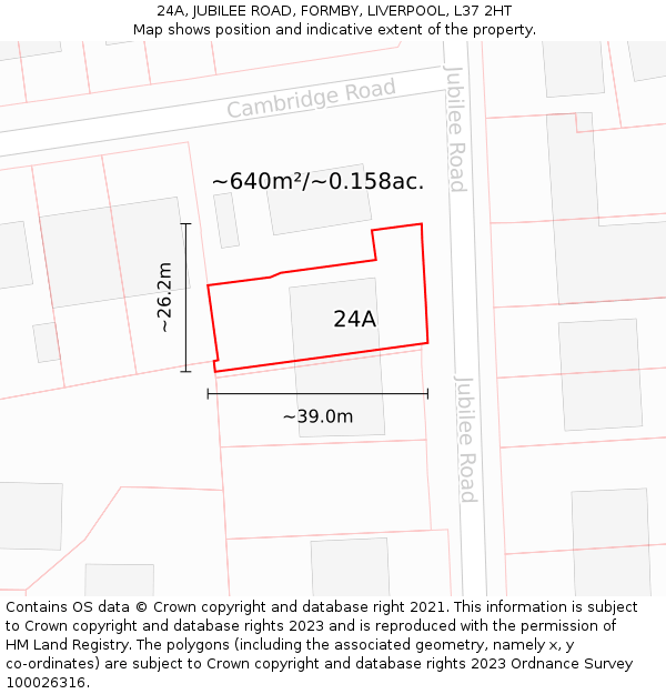 24A, JUBILEE ROAD, FORMBY, LIVERPOOL, L37 2HT: Plot and title map