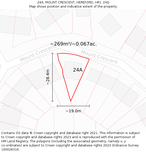 24A, MOUNT CRESCENT, HEREFORD, HR1 1NQ: Plot and title map