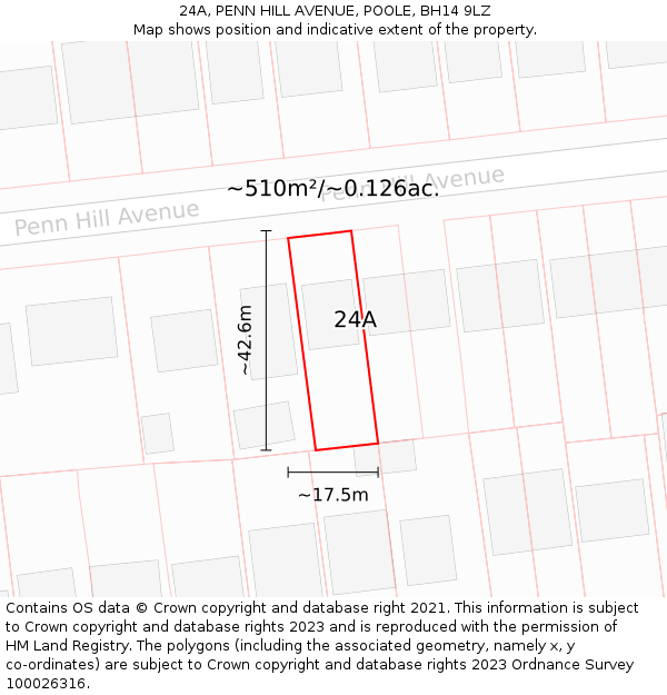 24A, PENN HILL AVENUE, POOLE, BH14 9LZ: Plot and title map