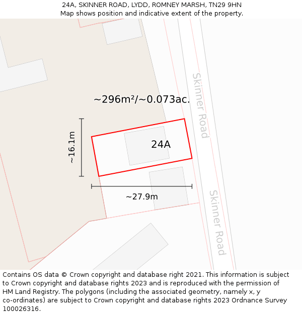 24A, SKINNER ROAD, LYDD, ROMNEY MARSH, TN29 9HN: Plot and title map