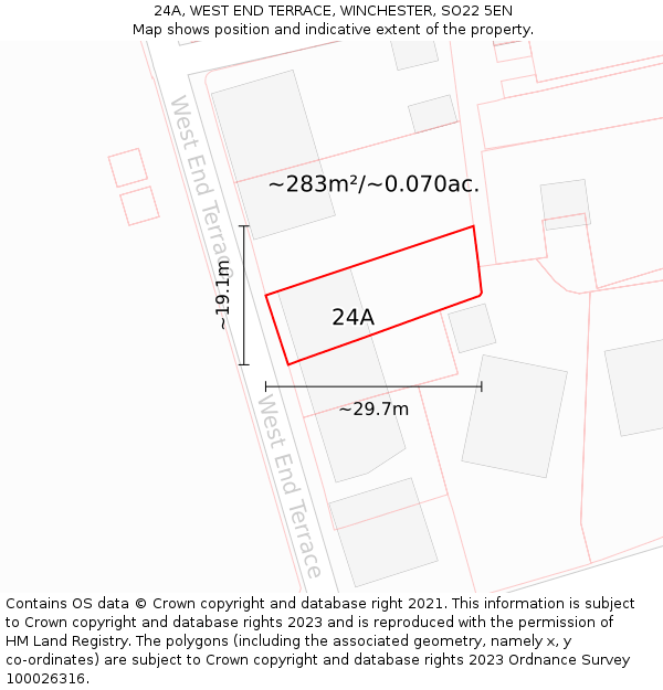 24A, WEST END TERRACE, WINCHESTER, SO22 5EN: Plot and title map