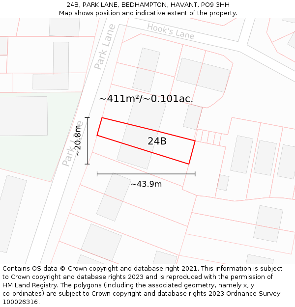 24B, PARK LANE, BEDHAMPTON, HAVANT, PO9 3HH: Plot and title map