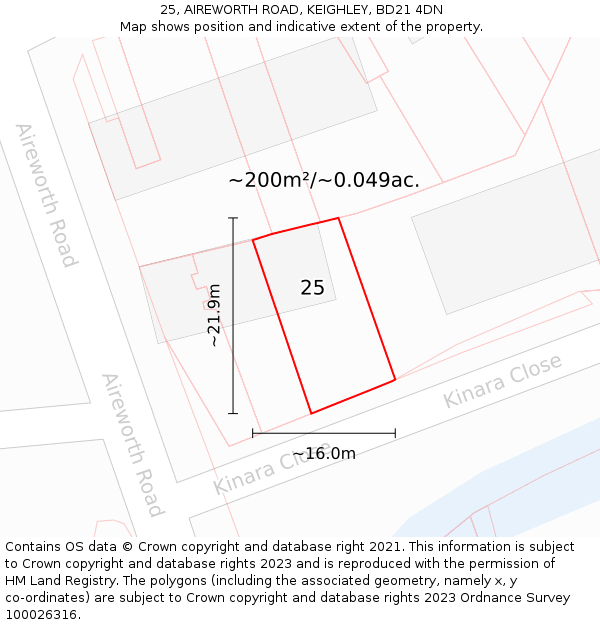 25, AIREWORTH ROAD, KEIGHLEY, BD21 4DN: Plot and title map