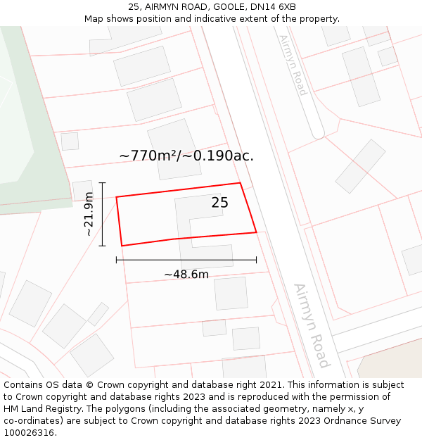 25, AIRMYN ROAD, GOOLE, DN14 6XB: Plot and title map