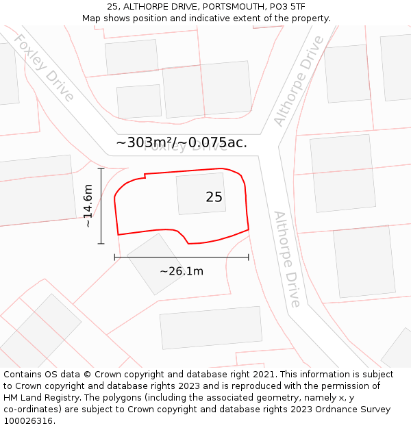 25, ALTHORPE DRIVE, PORTSMOUTH, PO3 5TF: Plot and title map