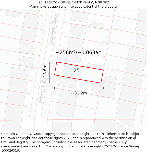 25, ARBROOK DRIVE, NOTTINGHAM, NG8 3PD: Plot and title map