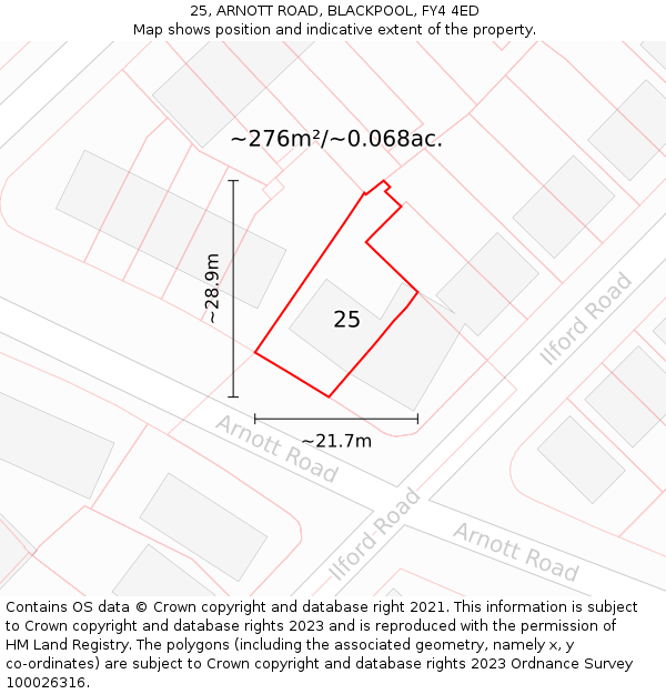 25, ARNOTT ROAD, BLACKPOOL, FY4 4ED: Plot and title map