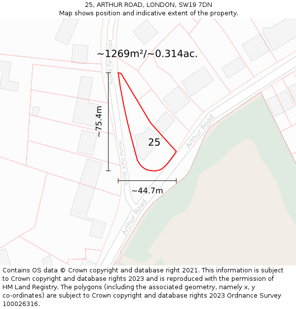 25, ARTHUR ROAD, LONDON, SW19 7DN: Plot and title map