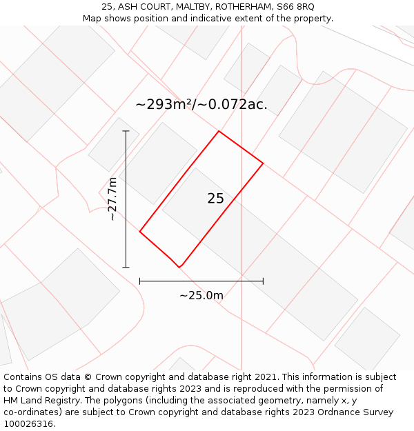 25, ASH COURT, MALTBY, ROTHERHAM, S66 8RQ: Plot and title map