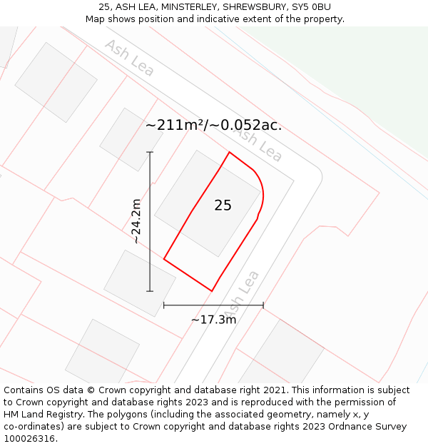 25, ASH LEA, MINSTERLEY, SHREWSBURY, SY5 0BU: Plot and title map