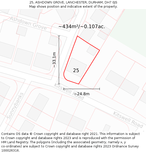 25, ASHDOWN GROVE, LANCHESTER, DURHAM, DH7 0JS: Plot and title map