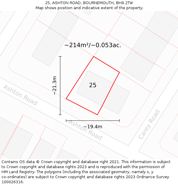 25, ASHTON ROAD, BOURNEMOUTH, BH9 2TW: Plot and title map