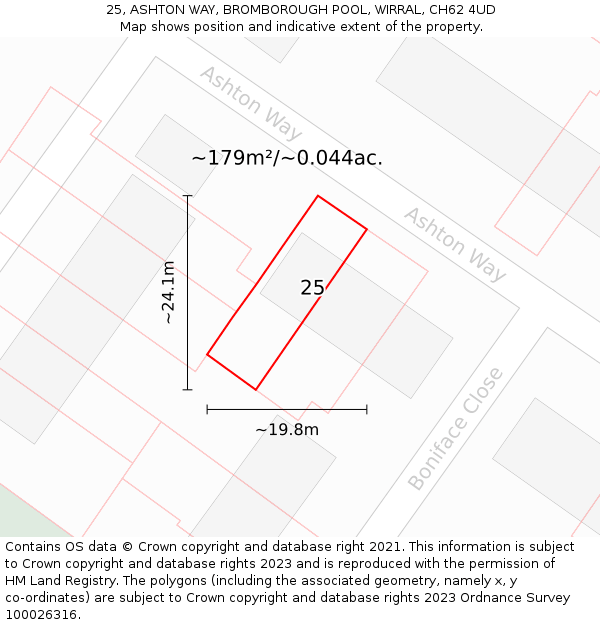 25, ASHTON WAY, BROMBOROUGH POOL, WIRRAL, CH62 4UD: Plot and title map