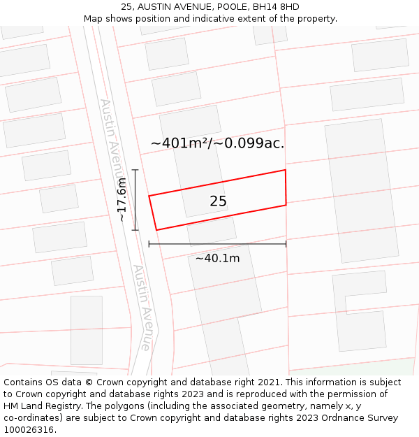 25, AUSTIN AVENUE, POOLE, BH14 8HD: Plot and title map