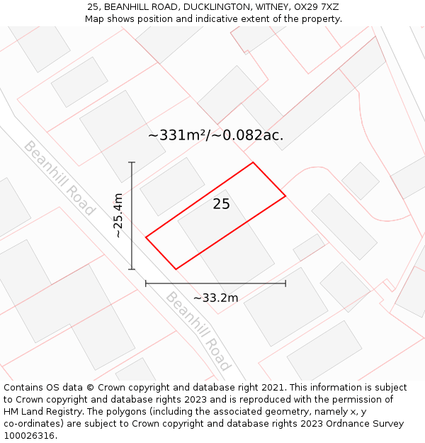 25, BEANHILL ROAD, DUCKLINGTON, WITNEY, OX29 7XZ: Plot and title map