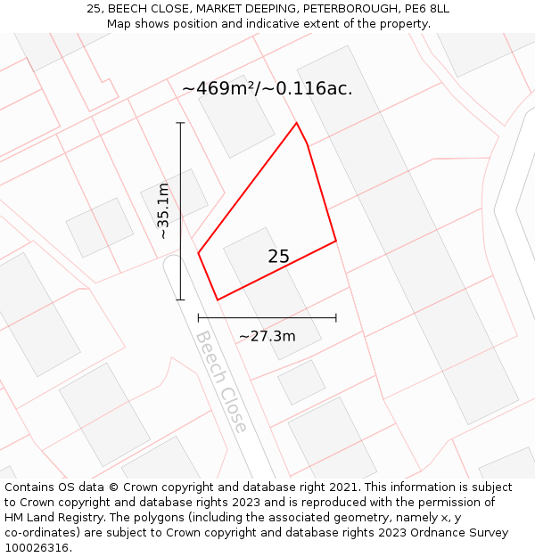 25, BEECH CLOSE, MARKET DEEPING, PETERBOROUGH, PE6 8LL: Plot and title map