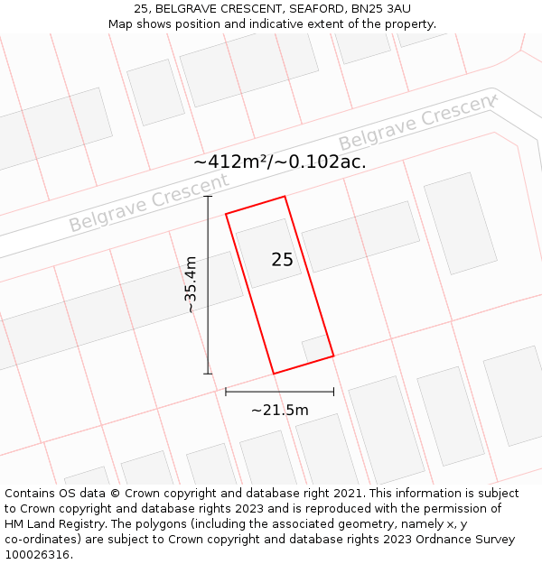 25, BELGRAVE CRESCENT, SEAFORD, BN25 3AU: Plot and title map