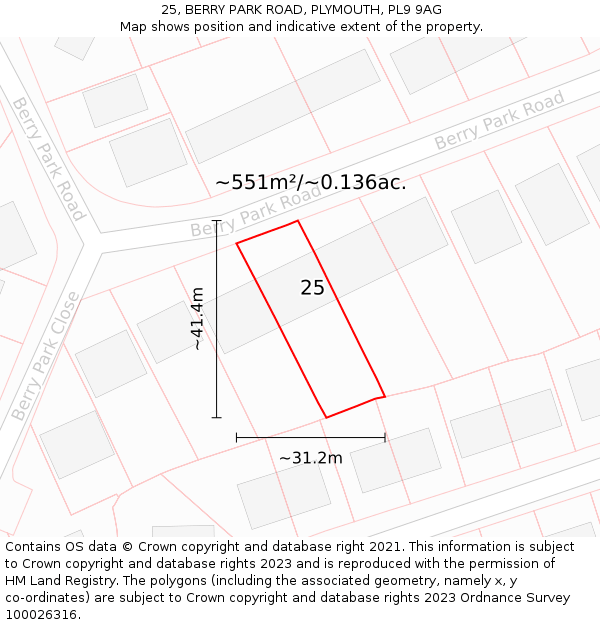 25, BERRY PARK ROAD, PLYMOUTH, PL9 9AG: Plot and title map