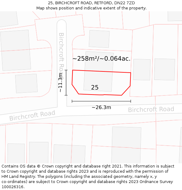 25, BIRCHCROFT ROAD, RETFORD, DN22 7ZD: Plot and title map