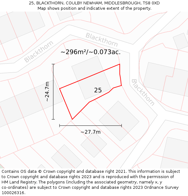 25, BLACKTHORN, COULBY NEWHAM, MIDDLESBROUGH, TS8 0XD: Plot and title map