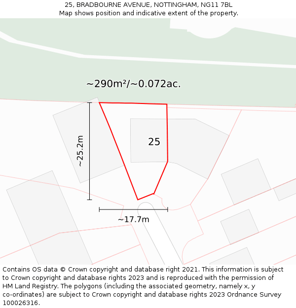 25, BRADBOURNE AVENUE, NOTTINGHAM, NG11 7BL: Plot and title map