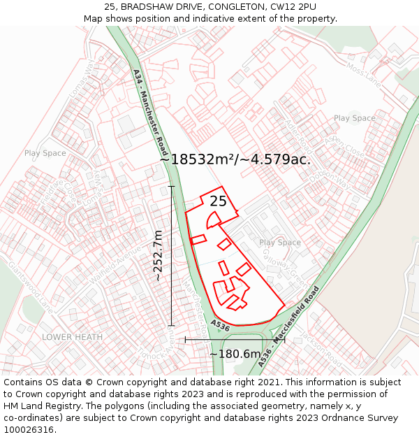 25, BRADSHAW DRIVE, CONGLETON, CW12 2PU: Plot and title map