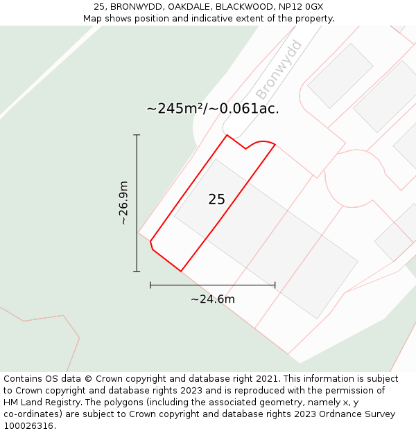 25, BRONWYDD, OAKDALE, BLACKWOOD, NP12 0GX: Plot and title map