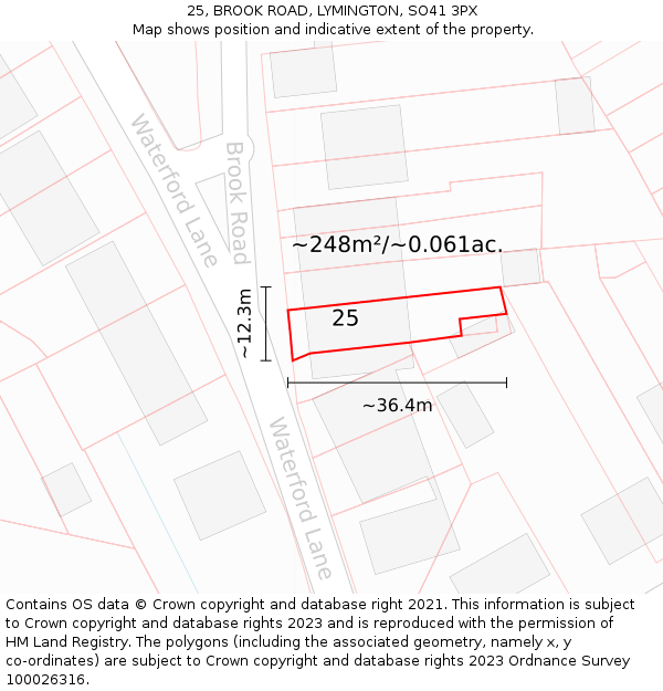 25, BROOK ROAD, LYMINGTON, SO41 3PX: Plot and title map