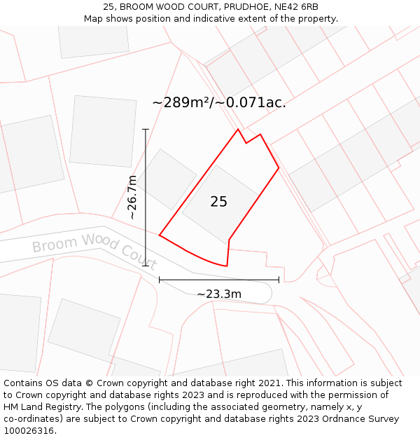 25, BROOM WOOD COURT, PRUDHOE, NE42 6RB: Plot and title map