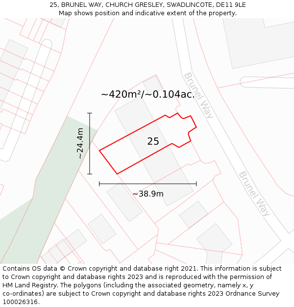 25, BRUNEL WAY, CHURCH GRESLEY, SWADLINCOTE, DE11 9LE: Plot and title map