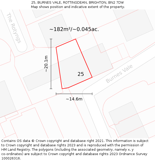 25, BURNES VALE, ROTTINGDEAN, BRIGHTON, BN2 7DW: Plot and title map