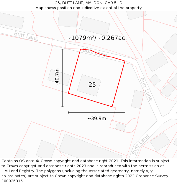 25, BUTT LANE, MALDON, CM9 5HD: Plot and title map