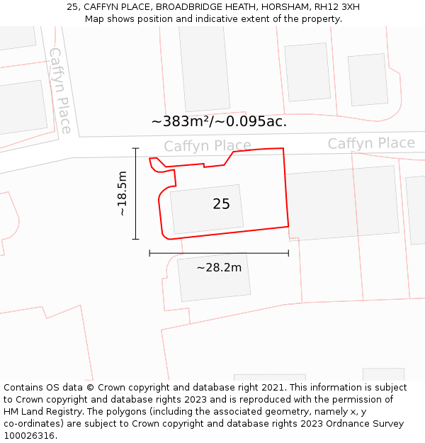 25, CAFFYN PLACE, BROADBRIDGE HEATH, HORSHAM, RH12 3XH: Plot and title map