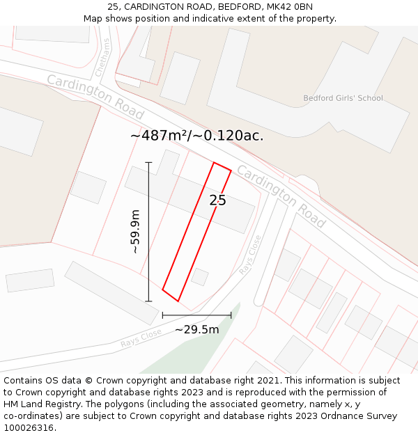 25, CARDINGTON ROAD, BEDFORD, MK42 0BN: Plot and title map