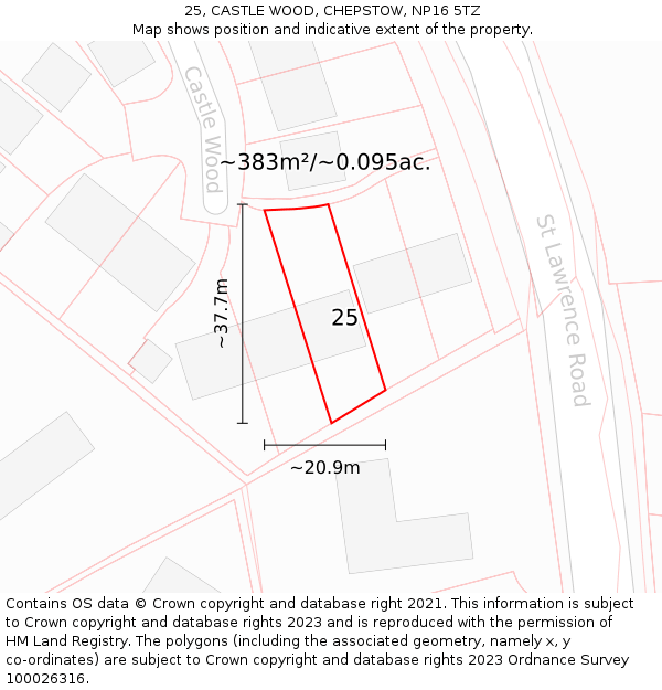 25, CASTLE WOOD, CHEPSTOW, NP16 5TZ: Plot and title map