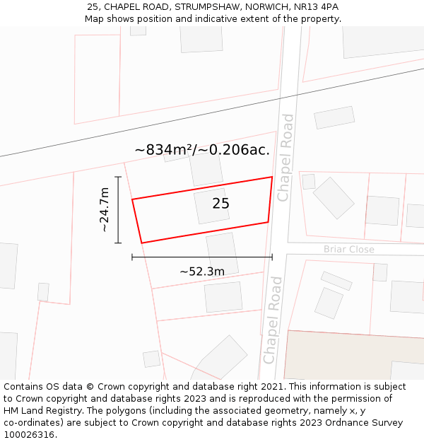 25, CHAPEL ROAD, STRUMPSHAW, NORWICH, NR13 4PA: Plot and title map