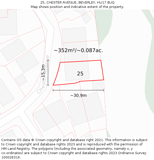 25, CHESTER AVENUE, BEVERLEY, HU17 8UQ: Plot and title map