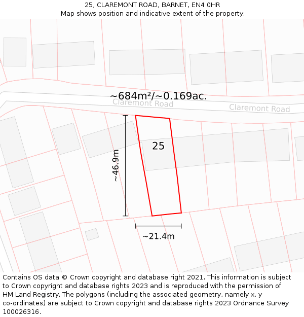 25, CLAREMONT ROAD, BARNET, EN4 0HR: Plot and title map