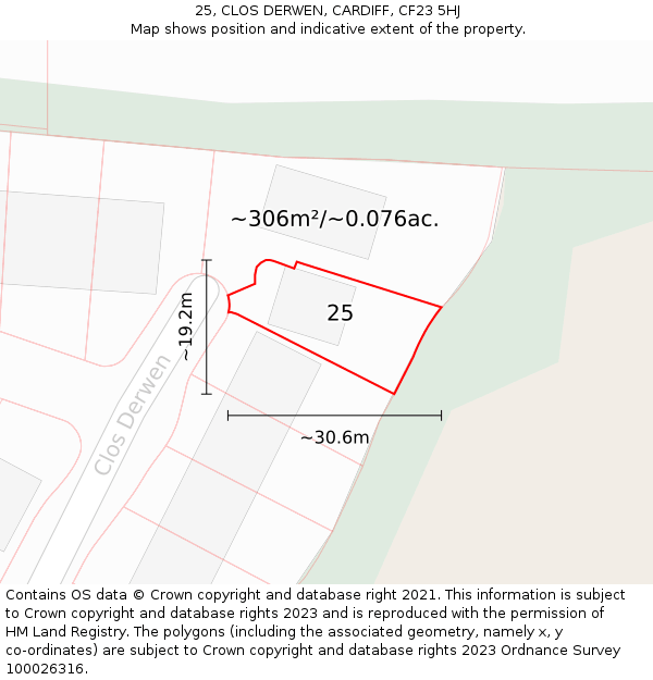 25, CLOS DERWEN, CARDIFF, CF23 5HJ: Plot and title map